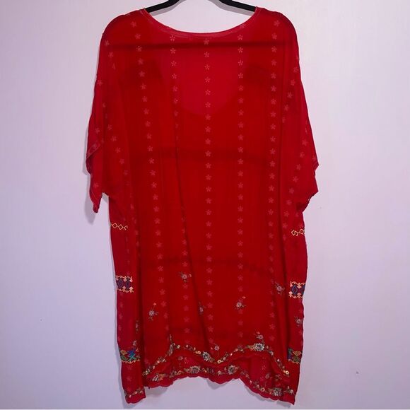 Johnny Was Daisy Eyelet Tunic Women Size 2X Red Embroidered Blouse Boho Artsy - Picture 6 of 8